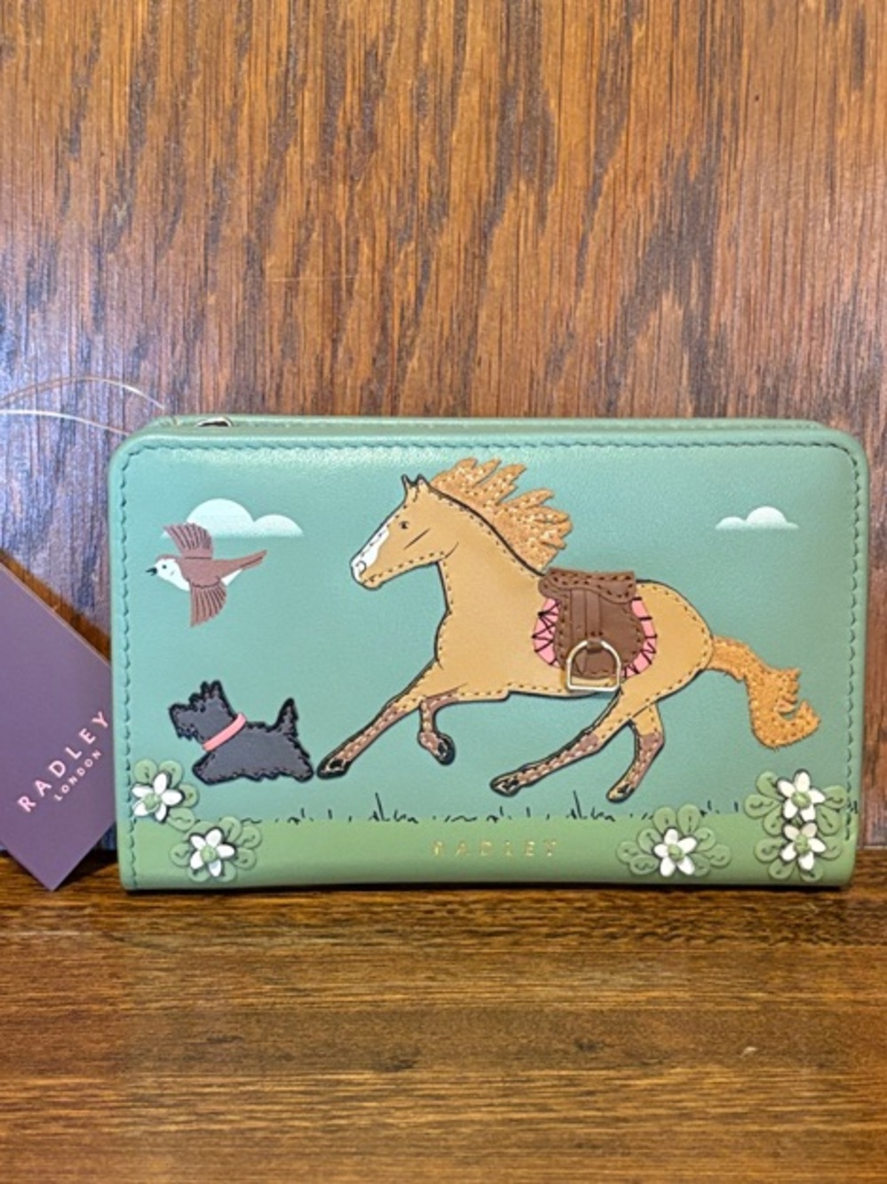 NWT-Radley London-Lunar New Year-Med Bifold Wallet-Horse Appliqué-Pistachio-$108